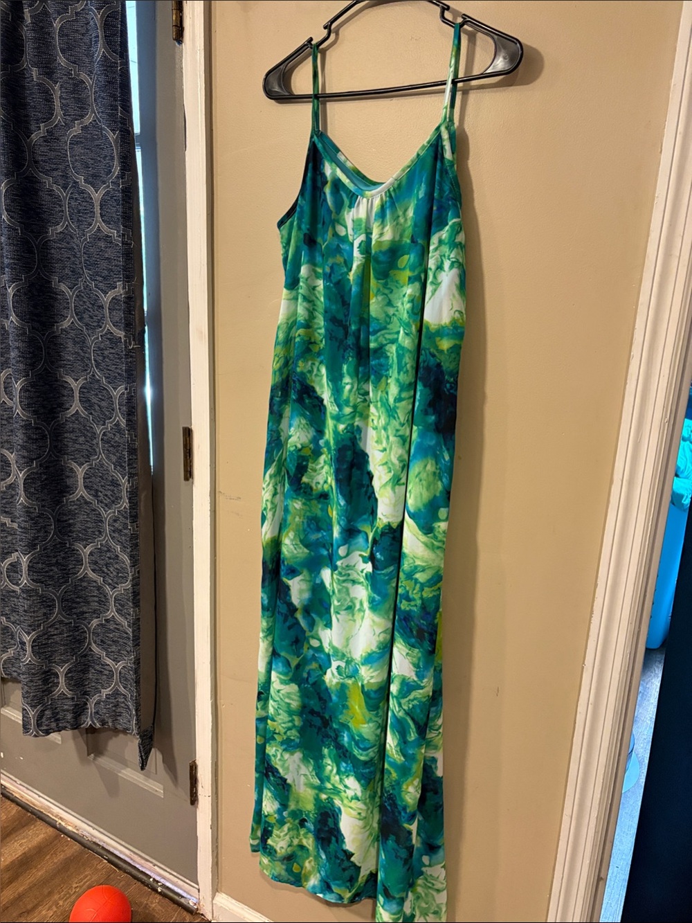 Robbie Bee Blue Green Floral Asymmetrical Maxi Dress